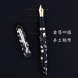 Ny Moonman M8 Handgjorda Resin Celluloid Fountain Pen Vackra Metallfolie Mönster Fine Nib With Converter Fashion Writing Gift Y200723