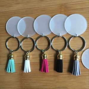Moda Tassel Keychain Pingente de cm em branco com cm de camurça de camurça vinil chave decoração de bagagem acrílica DIY cadeia