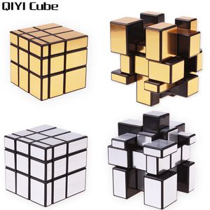 ingrosso Qiyi.-Qiyi Mirror Cube Magic Speed x3x3 Cube Silver Gold Adesivi di puzzle cubi di puzzle per bambini