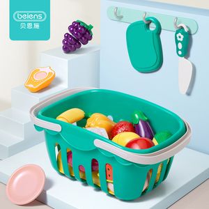 Beiens 10Pcs Set Kids Kitchen Toy Plastic Fruit Vegetable Food Cutting Early Educational Children Toys Pretend Role Play Toy LJ201009