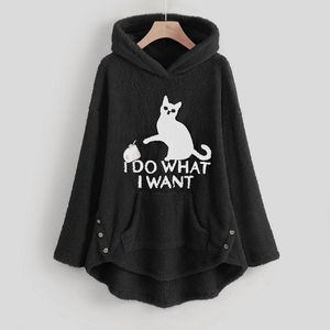 2021 Women Streetwear 힙합 스웨터 재미있는 고양이 까마귀 코튼 가을 풀오버 탑스