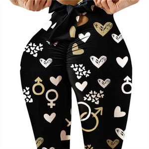 Bow Tie Women High midje Fitness Sports Leggings Push Up Workout Pants Gym Clothings träning Fitness Running Yoga Pants H1221