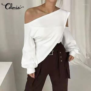 Damskie Bluzki Koszule S-5XL Celmia Kobiety Lato Plus Rozmiar Ladies Solid Cold Ramię Tunika Topy Elegancka koszula z długim rękawem Casual Blusas M