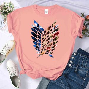 Anime Attack on Titan Wings of Liberty Stampa T-Shirt Donna Semplicità O-Collo T-Shirt Oversize Estate Top Marca T Shirt Donna G220228
