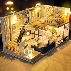 CuteBee DIY Doll House Drewniane Domy Lalki Miniaturowe Dollhouse Meble Kit Zabawki Dla Dzieci Boże Narodzenie Prezent TD32 201217