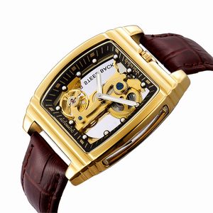 Shenhua przezroczyste automatyczne zegarki mechaniczne Moda Mężczyzna Steampunk Szkielet Luksusowy Dial Turbillon Samowłókniny Męskie Zegarki B1205