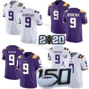 NCAA LSU Kaplanları Burreaux Jersey 9 Joe Burrow Beyaz Mor Koleji Futbol Jersey Erkek Boyutu S-3XL