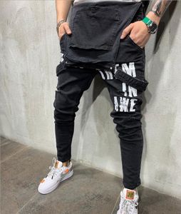 Jeans da uomo fahsion Mannen salopette casual con bretelle jeans comodi Tuta con lettera strappata Pantaloni con bretelle più grandi da uomo 251m