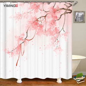 Yiming 3D Piękny kwiat wiśni Łazienka Prysznic Curtain Poliester Zmywalny Tkanina Łazienka Dekoracyjne Curtains180 * 200cm T200711