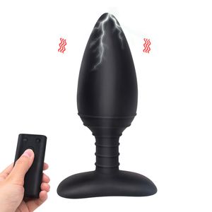 10 Velocidades Dildo Vibrador Elétrico Choque Anal Expander Butt Plug Sexo Brinquedos Sem Fio Controle Remoto Vibradores Massageador de Prostato 201130