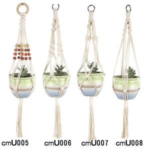 Wholesale 60cm Handmade Flower Pot Net Bag Braided Garden Decoration Home Decor Plant Hanging Basket Knotted Rope Indoor Plants Hanger Pots Tray Flowerpot Holder