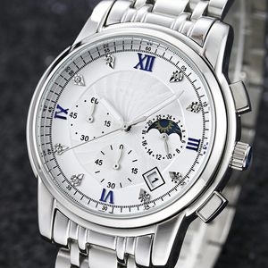 Luxury Mens Diamond Watches Top brand Stainless Steel band Quartz 42mm Watch for Men All small dial work chronograph Wristwatches man Valentine's Father's Day Gift