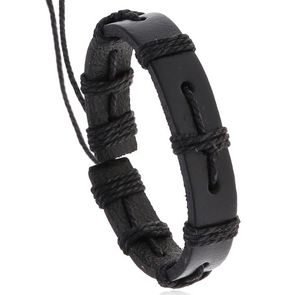 Heiße Verkäufe Mann Frau Armband Retro Schwarz 12mm Echtes Leder Armband Verstellbar Rindsleder Wachs Faden Leder Armband