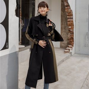 lanmrem 2020 mid-length 윈드 재킷 여성 가을 ​​여성 새로운 한국어 버전 더블 가슴 슬림 두꺼운 코트 LJ200825