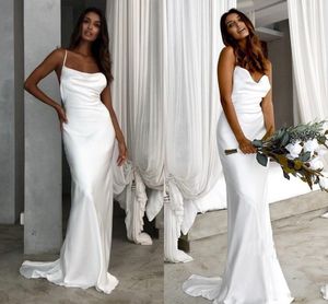 Sexy Cheap Simple Spaghetti Straps Wedding Dresses Satin Bridal Gowns Floor Length Open Back Plus Size Wedding Dress Vestido de Novias