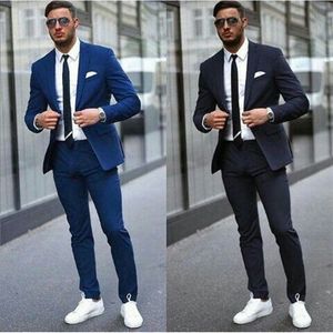 Blau/Schwarz Smoking Männer Anzüge für Hochzeit 2 Stück Business Anzug Blazer Spitze Revers Kostüm Homme Terno Party Anzüge (jacke + hose) 201106