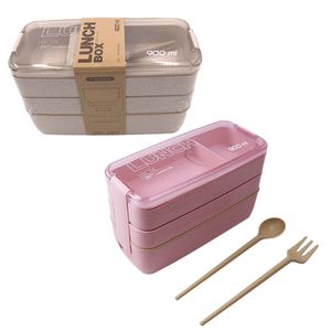 900ml 3 camadas almoço caixa bento bento recipiente de alimentos eco-friendly palha de trigo material saudável microondas lancheira 2020 lj200826