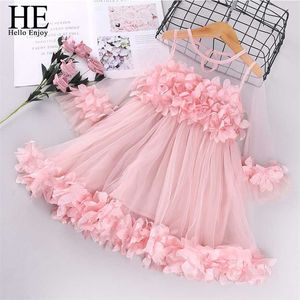 HE Hello Enjoy Girls Dresses Baby Toddler Kid Clothes Spring Summer Long Sleeve Wedding Princess Pageant Flowers Red Dress 220106