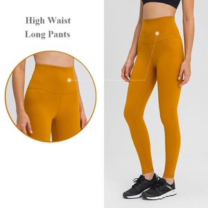 L018 Yoga Leggings Sports Outfit Pants Naked Feeling High-Rise Waistband Pocket Weightless Elastic Fitness Gym Wear Overall Full Tights