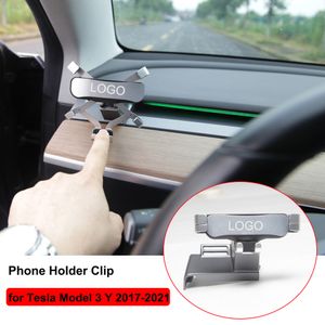 Hot Clip Holder för Tesla Model 3 Y 2017 2018 2019 2020 2021 Car Air Outlet Mount Smartphone Mobiltelefon Holder Cradle Stable