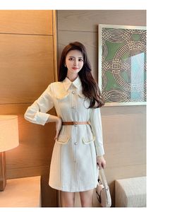 2021 A Line Vestidos Autumn Elegant Town Down Fashion Slim Tweed Runway Runway Women Wooln-phreadged Woolen A Line Dress Female