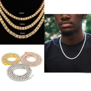 Mens Hip Hop Bling Chains Jewelry Sterling Silver 1 Row Diamond Iced Out Tennis Chain Necklace Fashion 24 inch Gold Silver Chain Necklaces