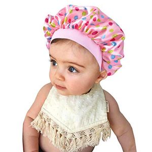 Kids Floral Fruit Print Satin Bonnet Girl Boy Night Sleep Cap Hair Care Soft Head Cover Wrap Beanies Skull 9 Colors