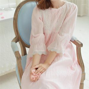 Women's Sleepwear Wholesale- Autumn Vintage Nightgowns Long Lace Home Dress Cotton Sleep Shirts Solid Women Comfortable Nightgown Female #HH