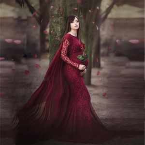 Mutterschaft Lange Ärmel Spitze Kleid Schwangerschaft Fotografie Requisiten Baumwolle Schal Kleidung Foto Schießen Maxi Kleid Schwangere Frauen 2020 Neue LJ201125