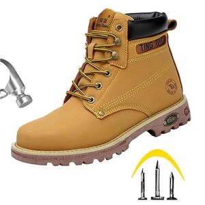 Outono inverno trabalho sapatos genuínos homens de couro indestrutível tampão de dedo do pé de aço anti-esmagante botas de tornozelo sólido Y200915