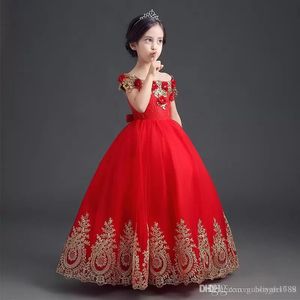 Новый формальный дол длиной цветок девушка платье девушка длинные принцессы Brilhday Applique Ball платье детское платье