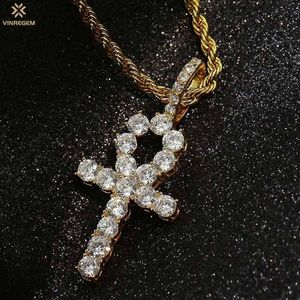 Andere Vinregem Hip Hop Rock 925 Sterling Silber Erstellt Moissanit Mode Kreuz Anhänger Halskette Edlen Schmuck Großhandel