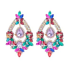 Brand Stud Drop Earrings Iced Out Jewelry Dangles Fashion Colorful Bling Rhinestone Water Droplets Big Statement Street Party Baroque Flower Women Girls Earring