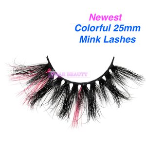 VMAE 5D Färgglada ombre 25mm Mink Eyelashes Siberian Minks Päls fransar Sexig anpassad privat etikett Lång fluffig ögonfransblandning Färg Mjuk naturlig 3D Mink Eyelash -förlängning