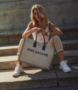 Top Women handbags Rive Gauche shopping bag Tote LINEN LEATHER handbag fashion linen Large Beach bags luxury designer travel Crossbody Shoulder Wallet