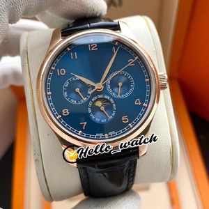 New Perpetual Calendar 42mm IW344205 Automatic Mens Watch Blue Dial Moon Phase Rose Gold Case Blue Leather Strap Watches HWIW Hello_Watch