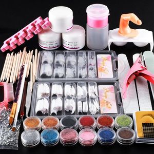 Nail Art Kits Full Acrylic Powder Tool Starter Kit/Set Tips Brush File Form DIY Kit For Beginners Glitter Manicure