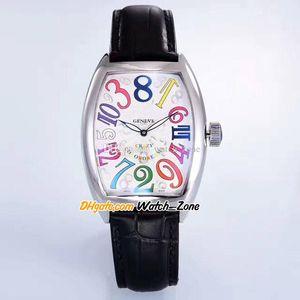39mm Crazy Hours Color Dreams 7851 SC COL DR A2813 Automatic Mens Watch White Texture Dial Steel Case 8880 CH Black Leather Strap Gents Watches Watch_Zone 6Color