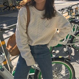 Syiwidii ​​Ny tröja Kvinnor Ribbad stickad Autumn Winter Casual Pullovers Solid Long Sleeve Korean Top Haruku Black Khaki 201017