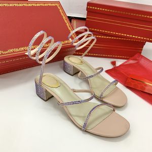 Sandals Lady designer Blocco tacco sandalo rosa in oro snakelike twining tacchi di strass women estate rystal tall