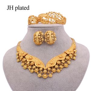 Luxury jewelry sets for women Dubai wedding gold color necklace earrings bracelet ring bridal Indian Nigeria African gifts set 201215
