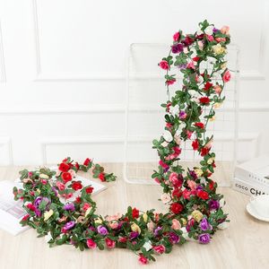 250cm Artificial Silk Rose Vine Rattan String Hanging Flowers for Wall Decoration Fake Plants Leaves Garland Home Wedding Decor