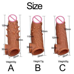 Massage Male Dildo Delay Ejaculation Reusable Penis Sleeve Enlargement Dick Extender Sex Toys for Men Couples Enhancer Penis Ring