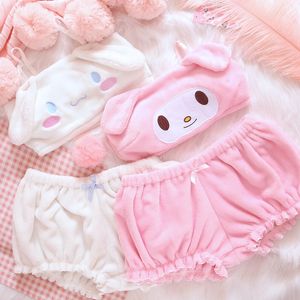 Ojbk rosa e branco kwaii velvet tube top e calcinha definido para meninas adorable roupa interior anime orelha longa doggy sutiã e bloomers 201202