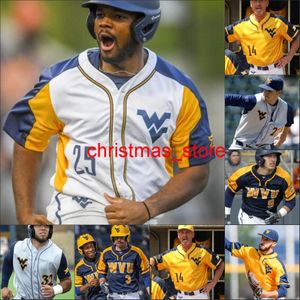 Custom West Virginia Mountaineers 야구 스티치 저지 5 Kade Strowd 47 Alek Manoah 25 Marques Inman 32 Ivan Gonzalez WVU 유니폼