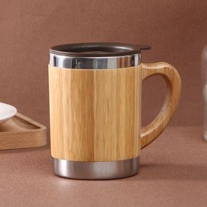 330 ml Bambu Tumbler Rostfritt Stål Kaffe Koppar Med Handtag och Lock Eco Friendly Isolerad Vattenflaska