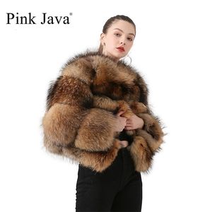 Rosa Java QC1884 Ankomst Real Raccoon Fur Coat Women Jacket Winter Luxury Fluffy Coats Sale 211220