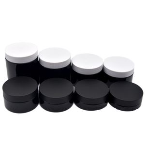 Matt-meirateter Deckel Black Pet Plastic Jar Cremeflasche mit weißer schwarzer Kappe Kosmetische Verpackung Nachfüllbare Container Süßigkeitstöpfe 250g 200g 150g 120g 100g 80g 50g 30g