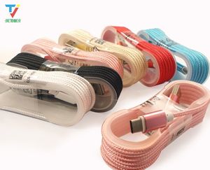 Multicolor 1,5m Nylon flätat rep Neto Micro USB Laddare Synkronisera datakabel för Android Samsung 3.1 Typ-C 500pcs