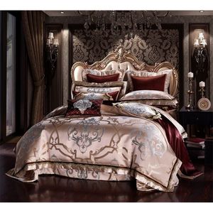 Luxury Royal Bedding Set Queen King Bed Set Satin Egyptisk Bomull Brun Duvet Cover Bed Sheet Set Sprid Linge de Lit Fundacama 201114